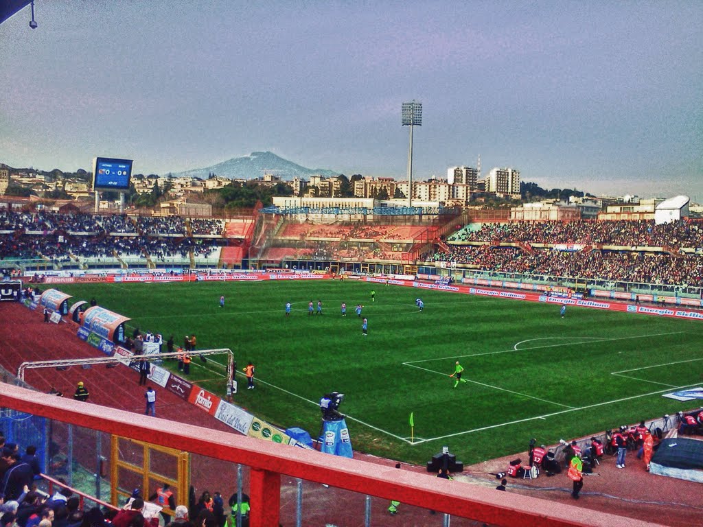 From the right spot of the Angelo Massimino Stadium stands, you can even see the majestic Mount Etna looming over the city of Catania...