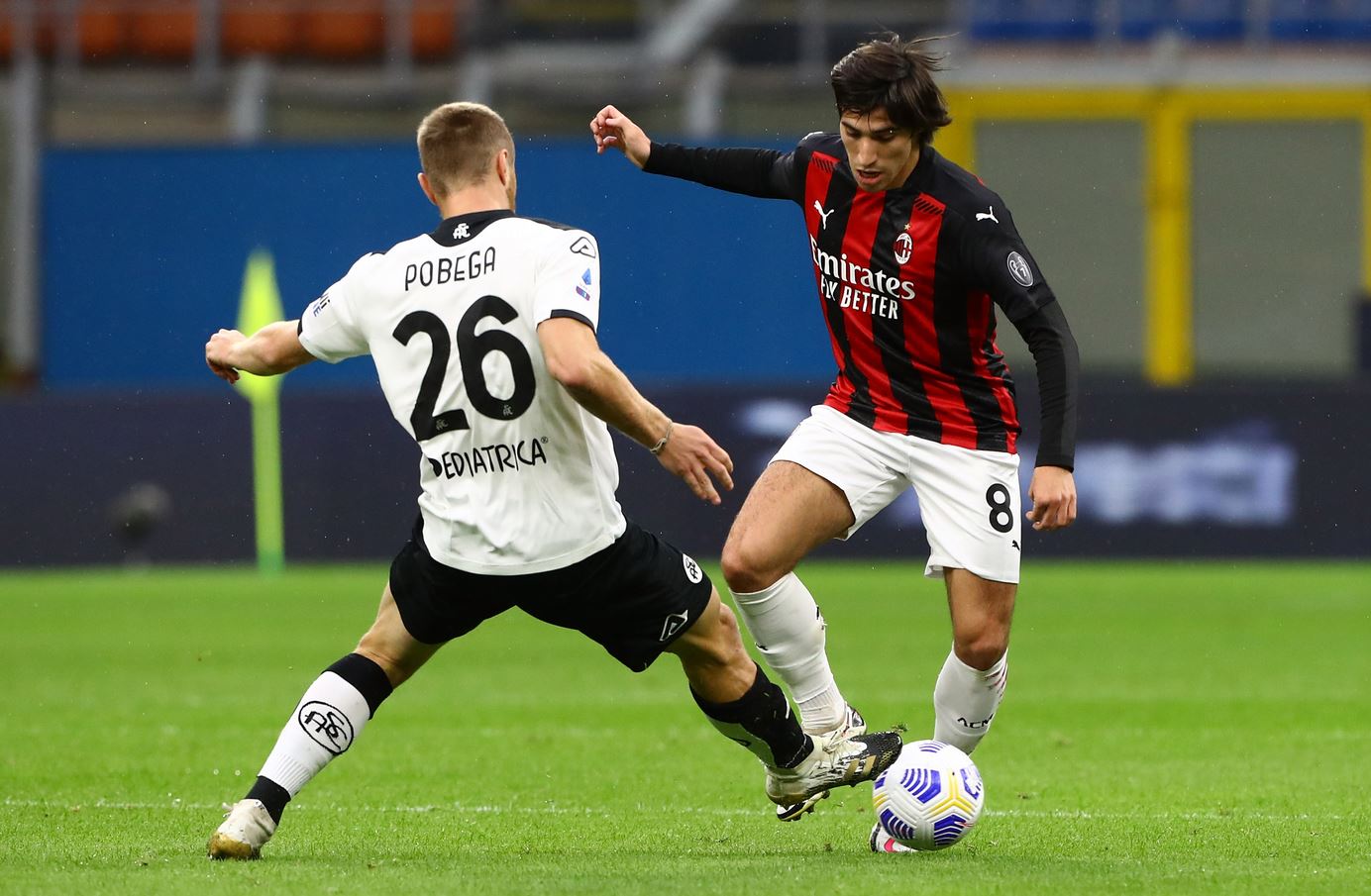 The old and the new at Milan: Sandro Tonali just joined the Rossoneri this summer while Tommaso Pobega, now at Spezia, is a product of their youth academy