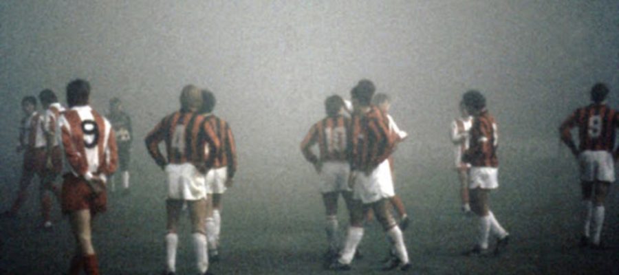 During a European Cup match with Red Star, with Milan down 0-1 and playing with one man less, a thick fog fell forced the referee to halt the game.