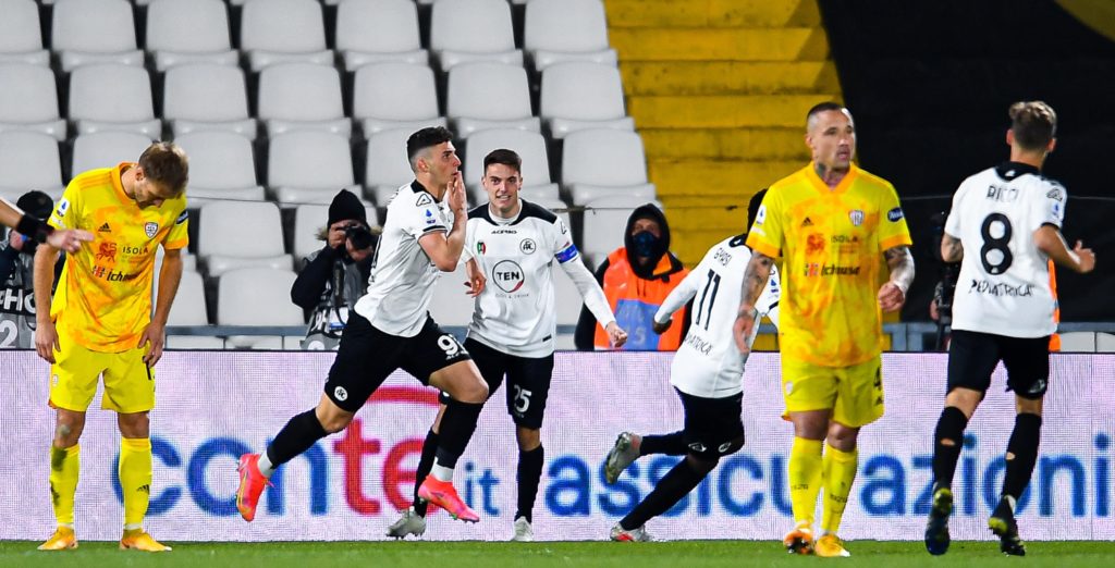 Spezia won a Serie A relegation six-pointer on Saturday night as they sunk down Cagliari with goals from Roberto Piccoli and Giulio Maggiore