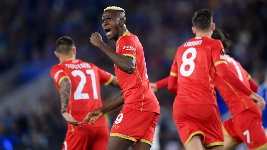 Victor Osimhen, as the Nigerian striker bagged a brace for Napoli on Thursday night to cancel a two-goal lead for Leicester in the Europa League opener