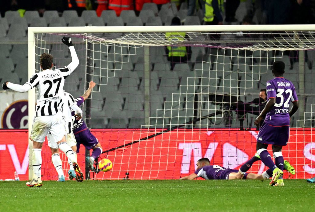 Juventus seized a 1-0 victory against Fiorentina within the dying minutes of the first leg of the Coppa Italia semi finals.