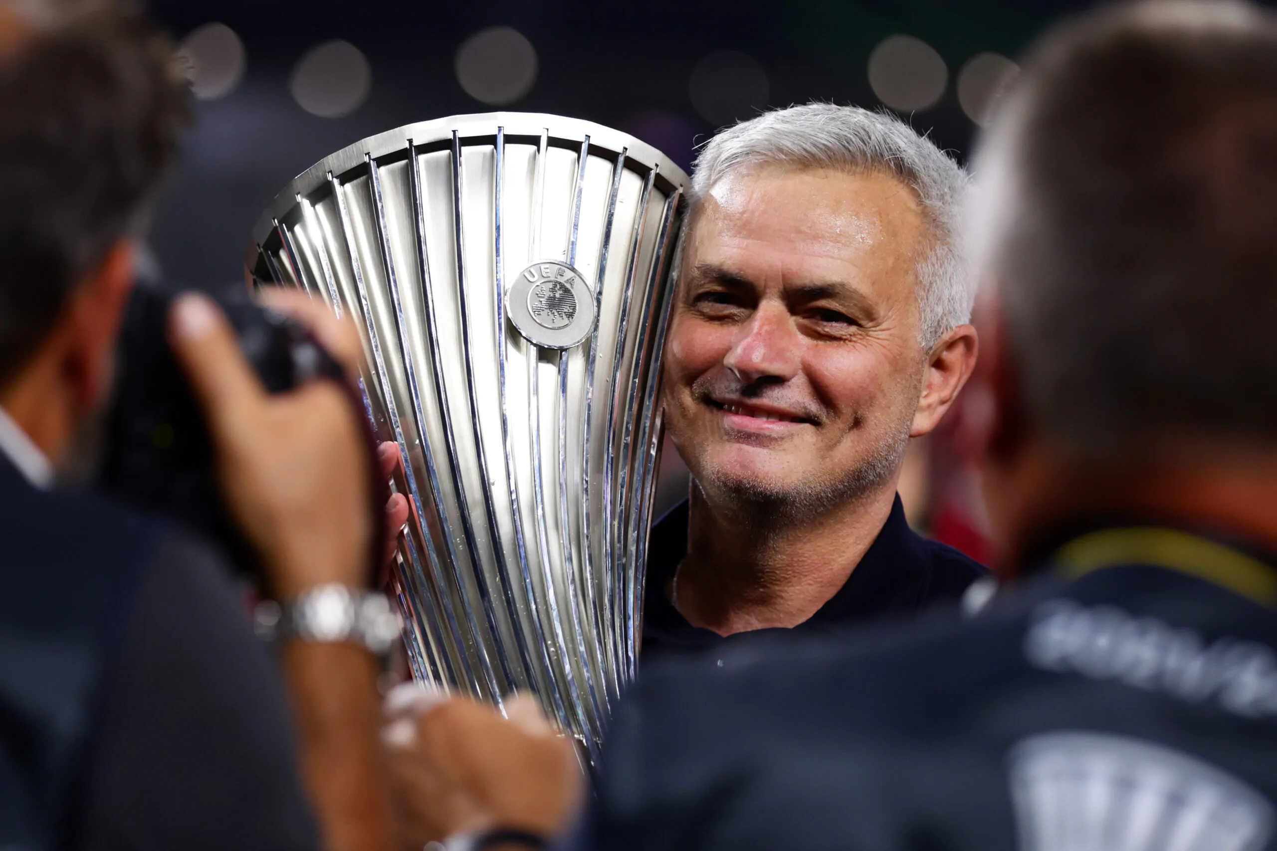 Mourinho celebrates his iconic achievement by inking a tattoo – the Champions League trophy sandwiched between Europa League and Conference League cups.