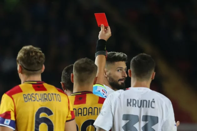 Olivier Giroud has been handed a two-game disqualification following his red card against Lecce. The Frenchman protested too harshly.